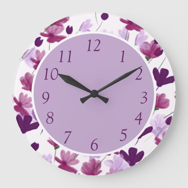 Fröhliche Lila Lilac Blume Blumendekoration Große Wanduhr (Vorderseite)