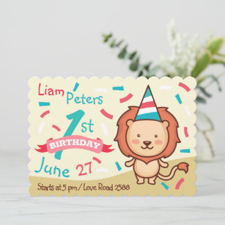 Fröhliche Lion zum ersten Geburtstag Einladung