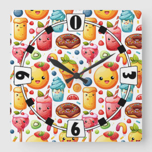 fröhliche, lustige niedliche Süßigkeiten Quadratische Wanduhr