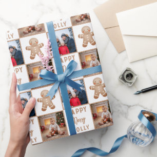 Fröhliche lustige Weihnachtsplätzchen-Familie 2 Fo Geschenkpapier