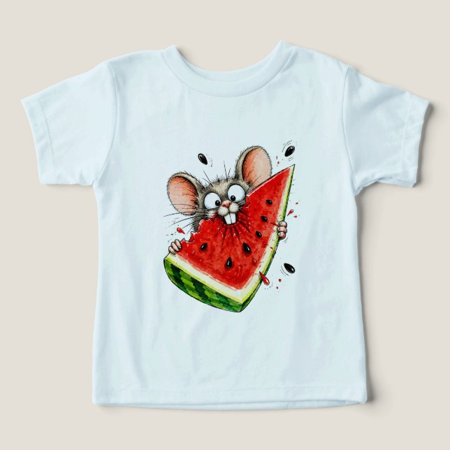 Fröhliche Maus isst Wassermelone (Design Vorderseite)