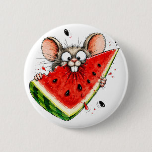 Fröhliche Maus isst Wassermelone Button