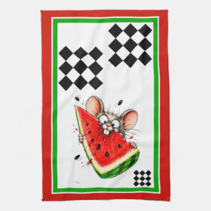 Fröhliche Maus isst Wassermelone Geschirrtuch