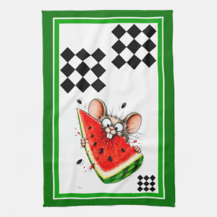 Fröhliche Maus isst Wassermelone Geschirrtuch