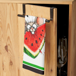 Fröhliche Maus isst Wassermelone Geschirrtuch