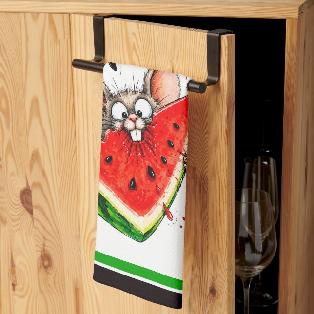 Fröhliche Maus isst Wassermelone Geschirrtuch (Drittel gefaltet)