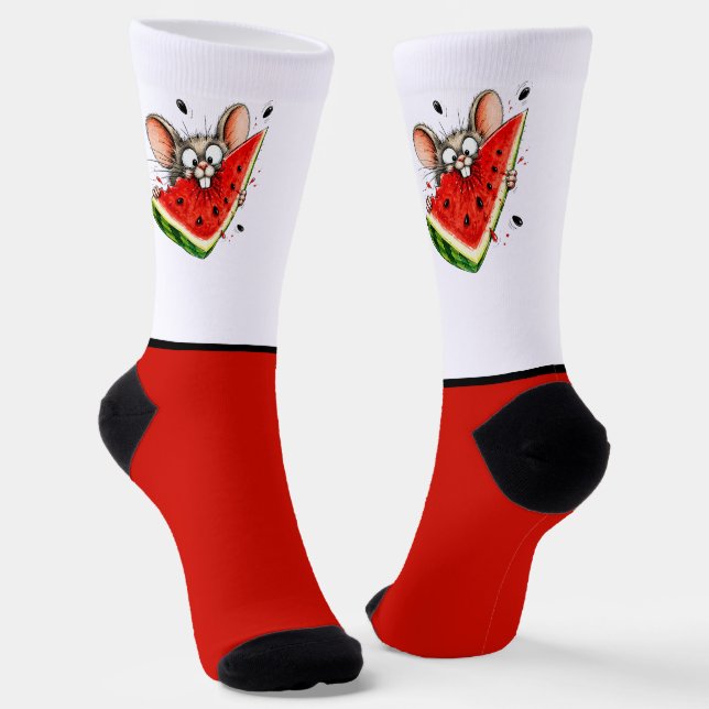 Fröhliche Maus isst Wassermelone Socken (Gewinkelt)