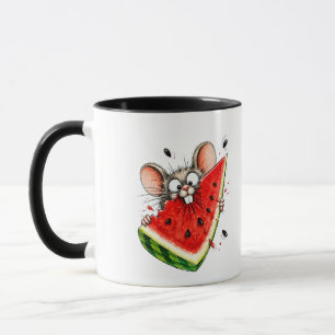 Fröhliche Maus isst Wassermelone Tasse