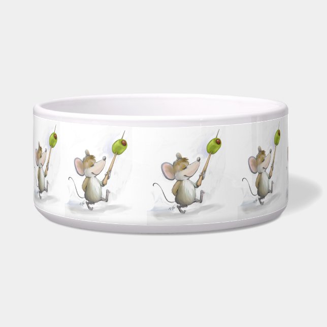 Fröhliche Maus Moe mit olivgrüner Napf (Links)