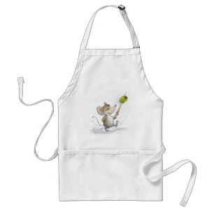 Fröhliche Maus Moe mit olivgrüner Schürze