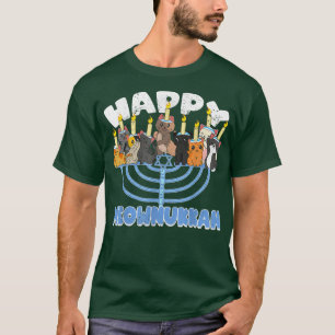 Fröhliche Meownukkah Katzen auf Menorah für Hanukk T-Shirt