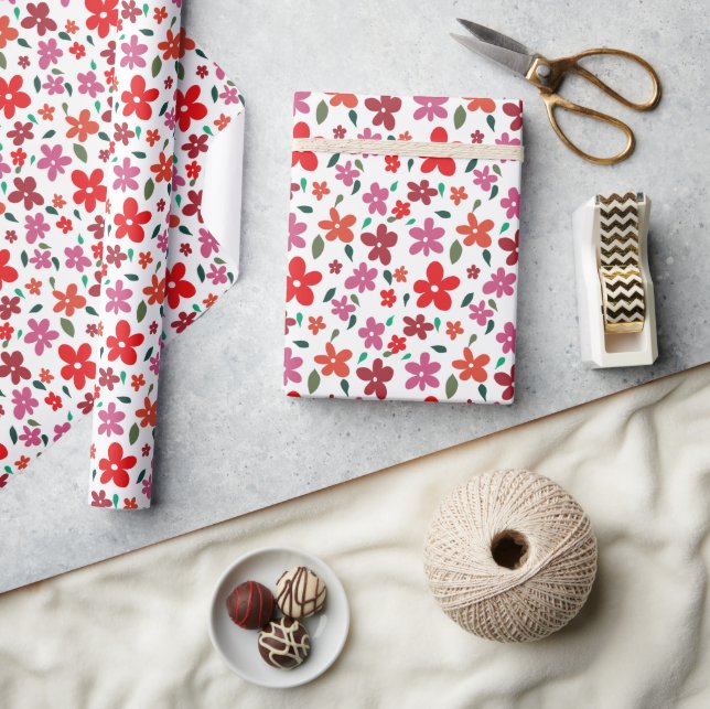 Fröhliche Minimalistische Rosa Blume Geschenkpapier (Kunsthandwerk)