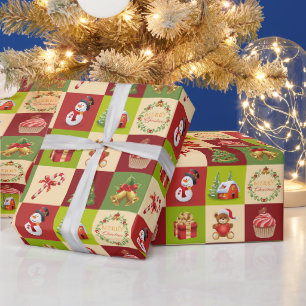 Fröhliche Momente – Weihnachts-Icon-Kachel Geschenkpapier