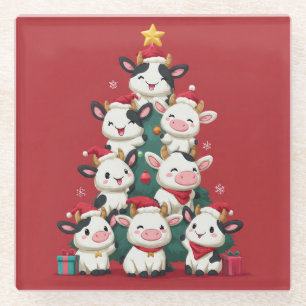 Fröhliche Moo Weihnachten Glasuntersetzer