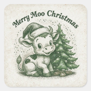 Fröhliche Moo Weihnachten Quadratischer Aufkleber