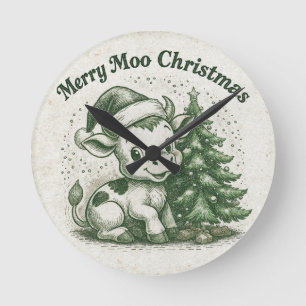Fröhliche Moo Weihnachten Runde Wanduhr