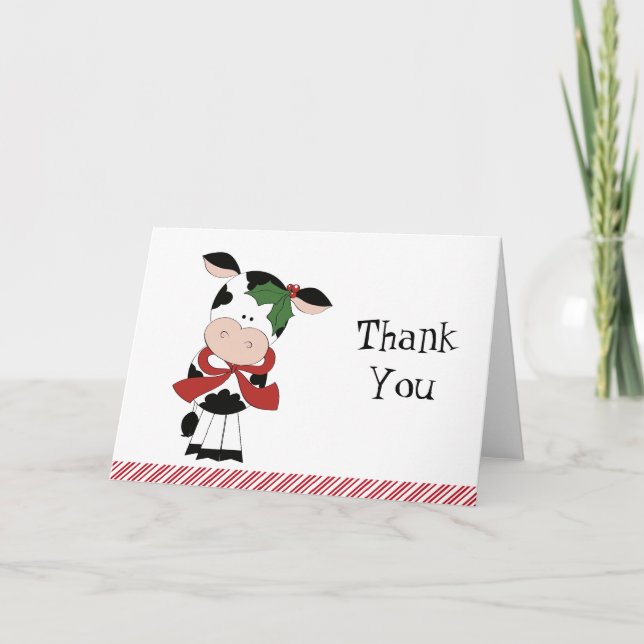 Fröhliche MOO-Weihnachtskuh danken Ihnen Dankeskarte (Vorderseite)