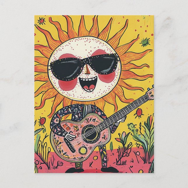 Fröhliche Musical Sunshine Gitarre spielen Postkarte (Vorderseite)
