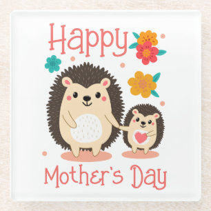 Fröhliche Mutter Tag Mama und Baby-Igel Glasuntersetzer