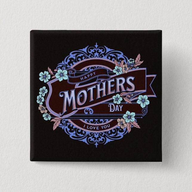 Fröhliche Muttertag Viktorianische Blume der Blüte Button (Vorderseite)