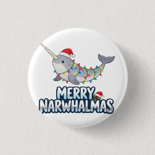 Fröhliche Narwhal-Weihnachten mit Santa-Hut Weihna Button