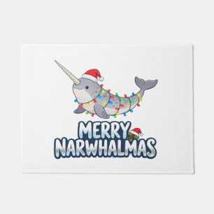 Fröhliche Narwhal-Weihnachten mit Santa-Hut Weihna Fußmatte