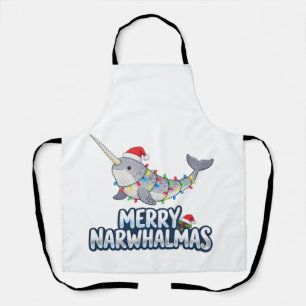 Fröhliche Narwhal-Weihnachten mit Santa-Hut Weihna Schürze