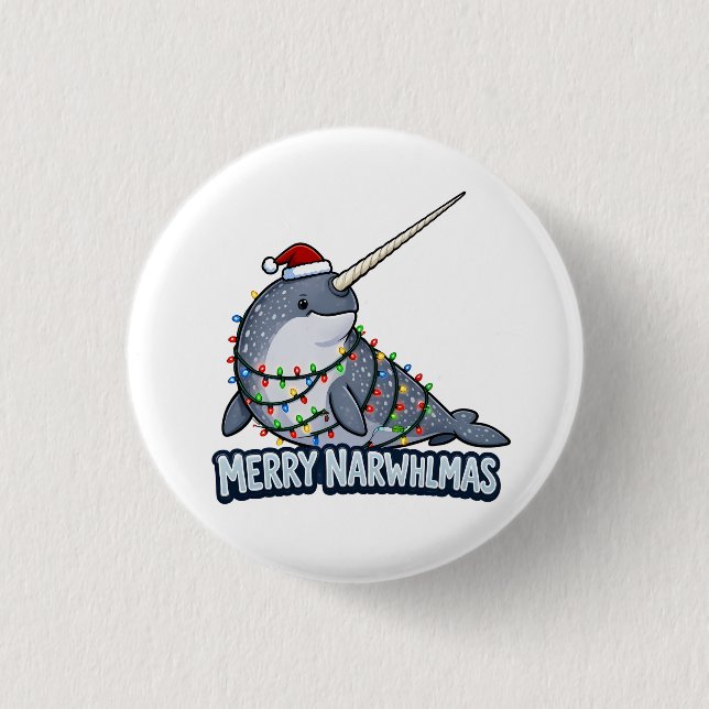 Fröhliche Narwhalmas Narwal Weihnachtslichter Lust Button (Vorderseite)