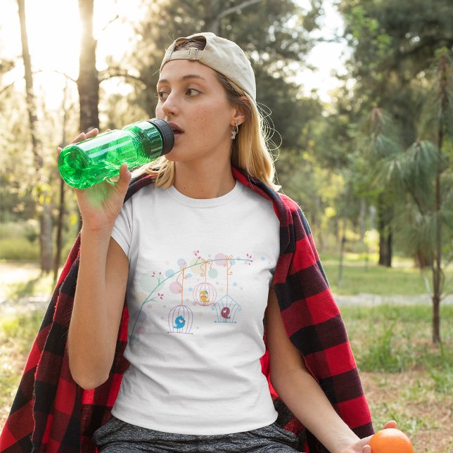 Fröhliche Niedliche Vögel in Käfigen T - Shirt (Von Creator hochgeladen)