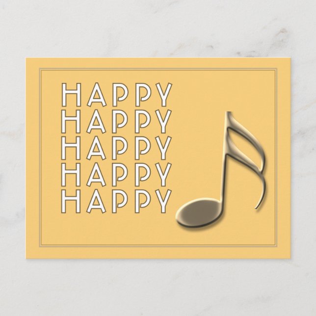 "Fröhliche Note" Goldene Musiknote Schwarze Postka Postkarte (Vorderseite)