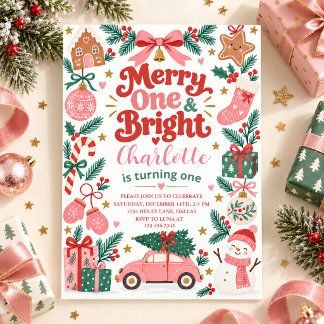 Fröhliche One & Bright Weihnachten Erster Geburtst Einladung