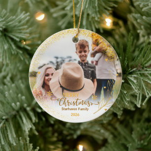 Fröhliche Ornamente Foto Familienname und Jahr Gol