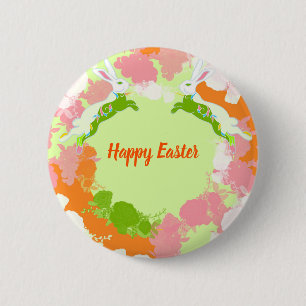 Fröhliche Ostereinladungskarte – Süßer Hase Floral Button