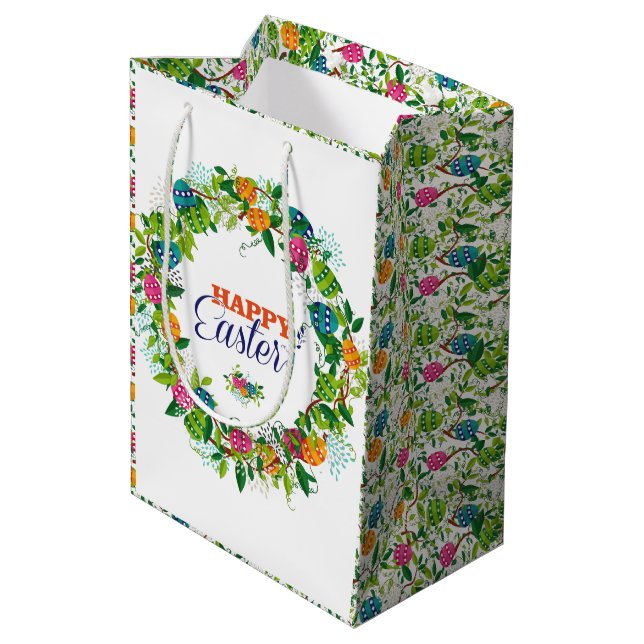 Fröhliche Osterfarbene Blume & Eierkleider Mittlere Geschenktüte (Rückseite Schrägansicht)