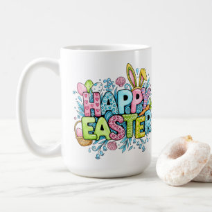 Fröhliche Ostergestaltung mit Hasenohren und Blume Kaffeetasse