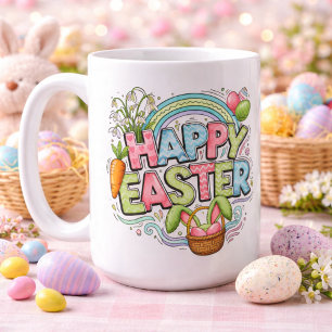Fröhliche Ostergestaltung mit Hasenohren und Blume Kaffeetasse