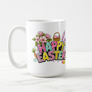 Fröhliche Ostergestaltung mit Hasenohren und Blume Kaffeetasse