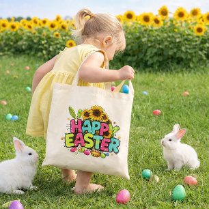Fröhliche Ostergestaltung mit Hasenohren und Blume Tragetasche