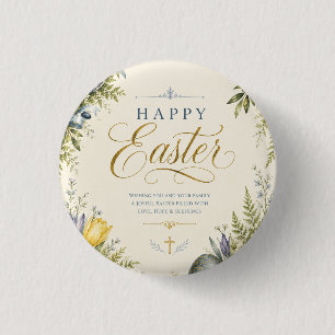 Fröhliche Ostergrüße ,Elegante Blumen und Pastell Button