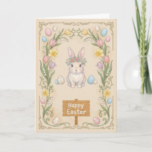 Fröhliche Osterkarte - Florales Hasenbild Karte