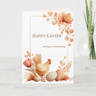 Fröhliche Ostern Blumen Grußkarte mit Huhn Karte