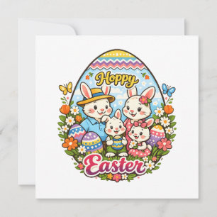 Fröhliche Ostern Farbige Cartoon-Hasenfamilie Graf Feiertagskarte