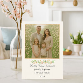 Fröhliche Ostern Florale Familienfoto Flache Feier Feiertagskarte