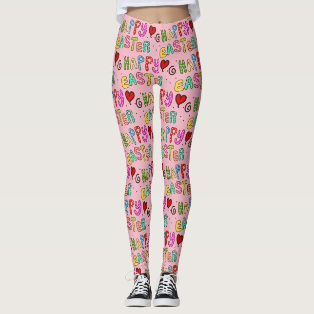 Fröhliche Ostern ganz über Druck Leggings (Vorderseite)