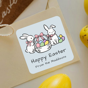 Fröhliche Ostern Handgezeichnete Doodle Whimsical  Quadratischer Aufkleber