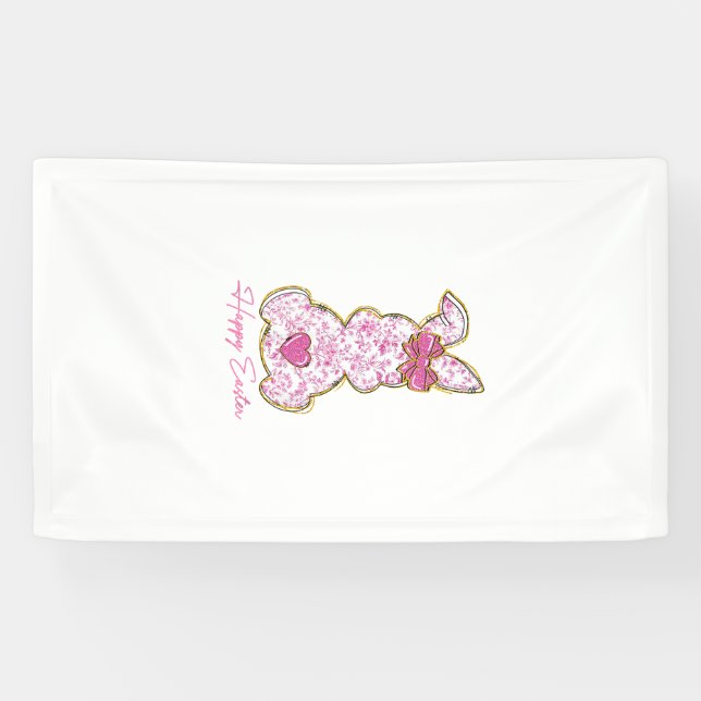 Fröhliche Ostern Häschen Mädchen Ostern Frauen Ros Banner (Horizontal)