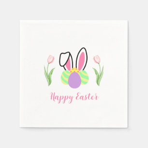 Fröhliche Ostern Hasenohren Eier und rosa Tulpen Serviette
