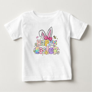 Fröhliche Ostern Hasenohren mit Coquette-Schleife Baby T-shirt