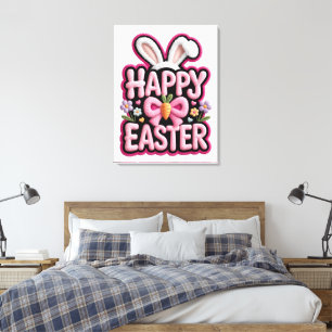 Fröhliche Ostern Hasenohren Süße Karotten-Schleife Leinwanddruck