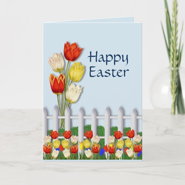 Fröhliche Ostern, helle Tulpen Karte (Vorderseite)